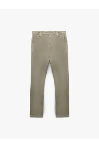 Cotton Straight Fit Gabardine Trousers-Grey - 3