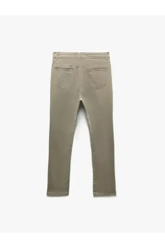Cotton Straight Fit Gabardine Trousers-Grey - 4