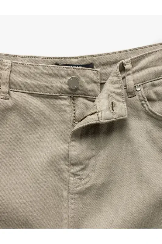 Cotton Straight Fit Gabardine Trousers-Grey - 5