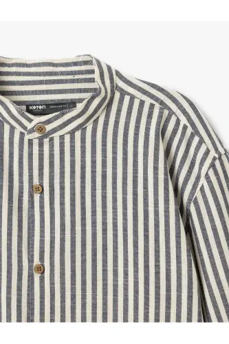 Cotton Striped Regular Fit Long Sleeve Mandarin Collar - 5