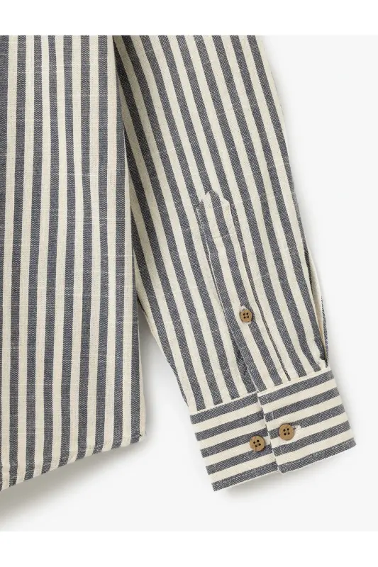 Cotton Striped Regular Fit Long Sleeve Mandarin Collar - 6