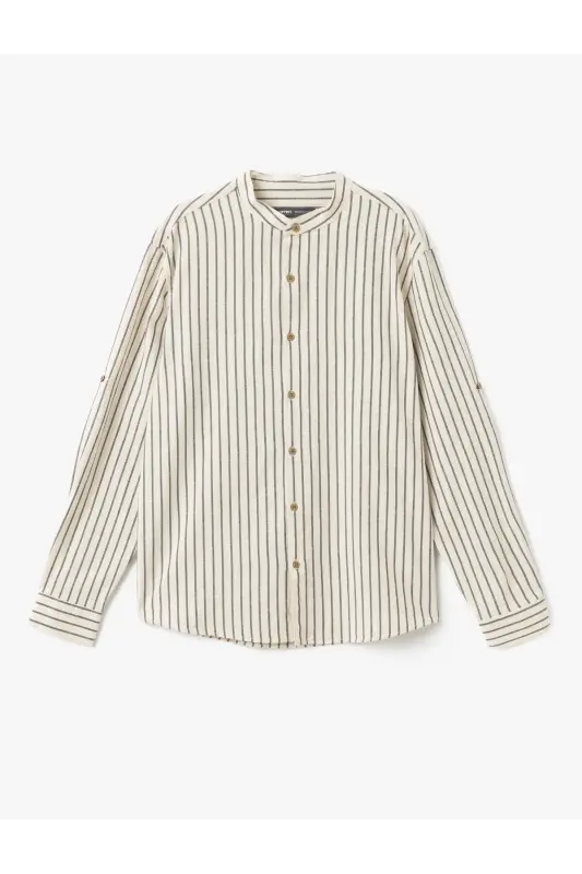 Cotton Striped Textured Long Sleeve Regular Fit H - 1
