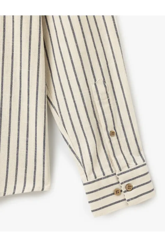 Cotton Striped Textured Long Sleeve Regular Fit H - 4