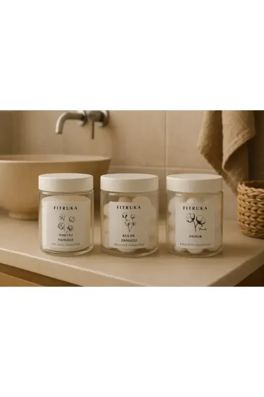 Cotton Swabs, Makeup Remover Pads, and Cotton Balls in a Clear Plastic Jar with Label Bathroom Organizer - 1