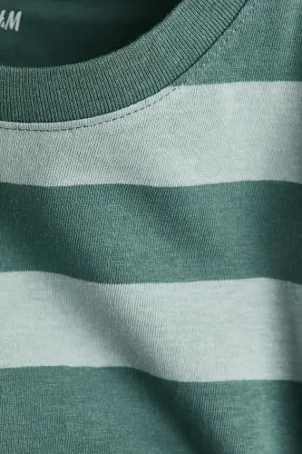 Cotton T-shirt - Dusty green/Striped - 2
