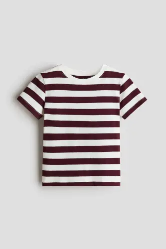 Cotton T-Shirt - White/Dark Red Striped 