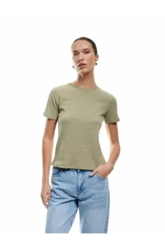 Cotton Textured Crew Neck Short Sleeve T-Shirt - 1