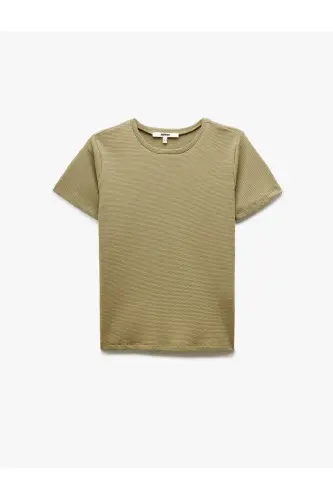 Cotton Textured Crew Neck Short Sleeve T-Shirt - 3