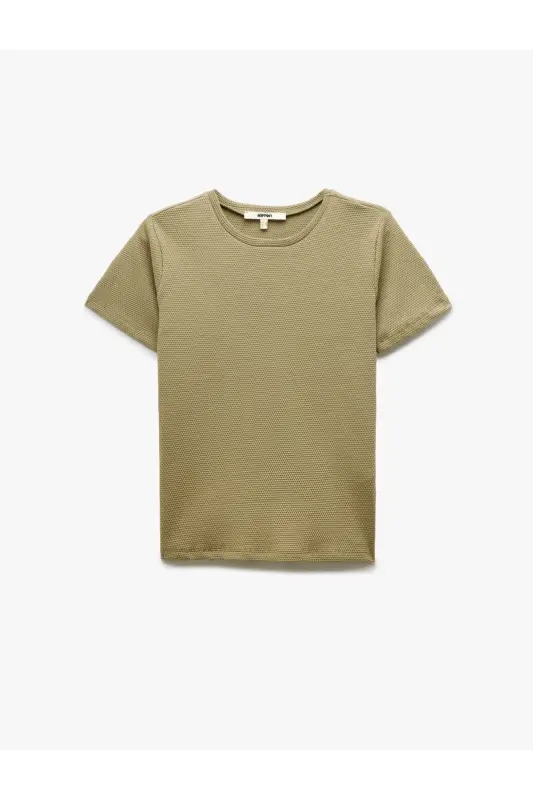 Cotton Textured Crew Neck Short Sleeve T-Shirt - 3