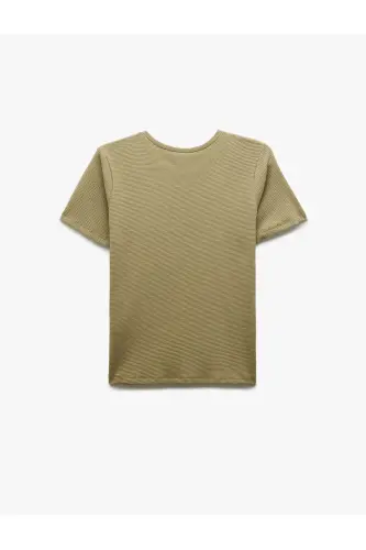 Cotton Textured Crew Neck Short Sleeve T-Shirt - 4