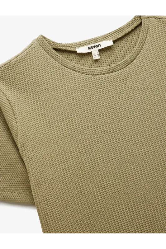 Cotton Textured Crew Neck Short Sleeve T-Shirt - 5