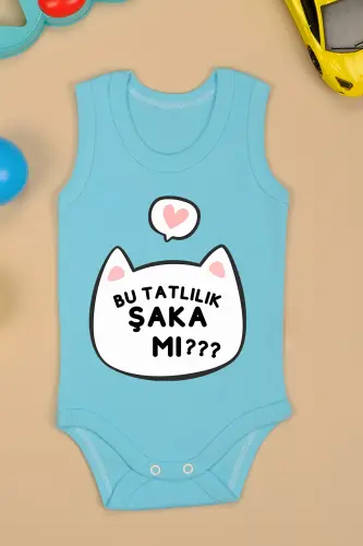 Cotton This Sweet Joke Is It Printed Snap Bodysuit Onesie-turquoise - BEBETOSPIK (1)
