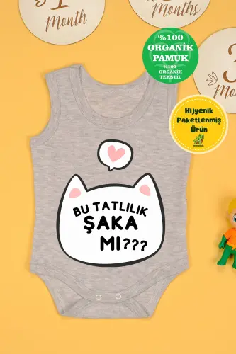 Cotton This Sweetness Is It A Joke Printed Snap Bodysuit-Gray - 1