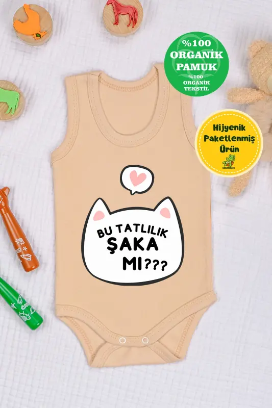 Cotton This Sweetness Is It A Joke Printed Snap Bodysuit Romper-Beige - BEBETOSPIK