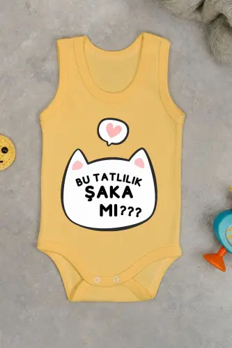 Cotton This Sweetness Joke Printed Snap Bodysuit-Yellow - GENEL MARKALAR (1)