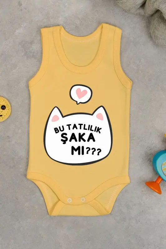 Cotton This Sweetness Joke Printed Snap Bodysuit-Yellow - 2