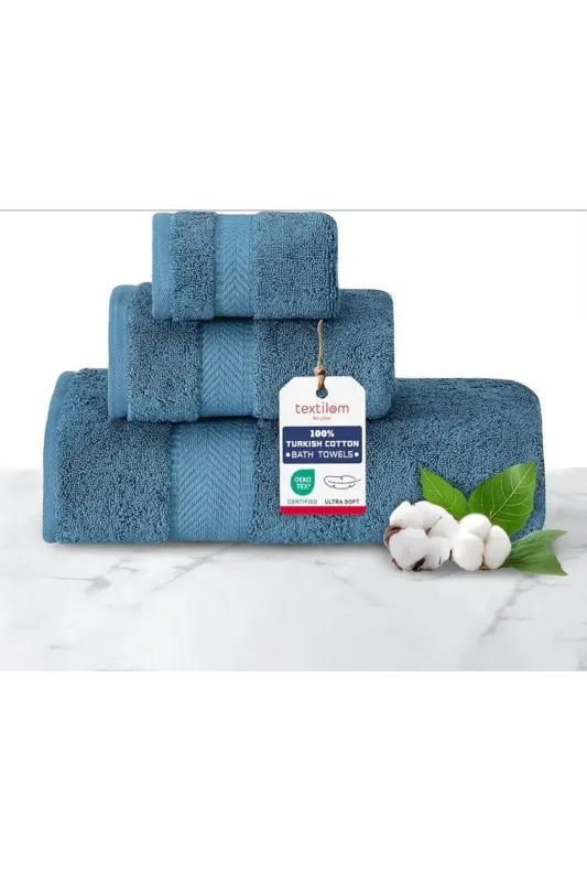 Cotton Towel Set 3 pcs-Blue - NIKAR HOME