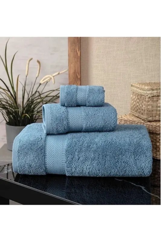Cotton Towel Set 3 pcs-Blue - 6