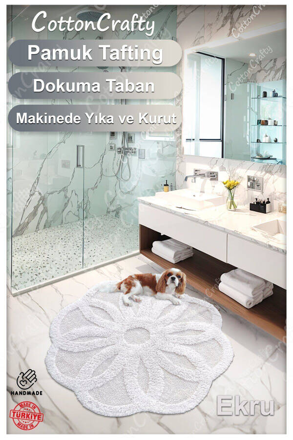 Cotton Tufted Absorbent Bath Mat, Bath Rug LOTUS 100x100 CM - 3