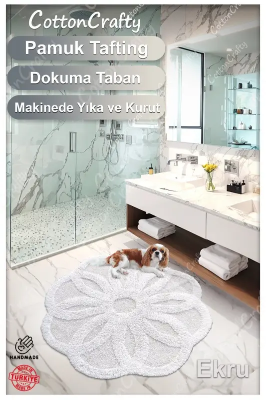 Cotton Tufted Absorbent Bath Mat, Bath Rug LOTUS 100x100 CM - 4