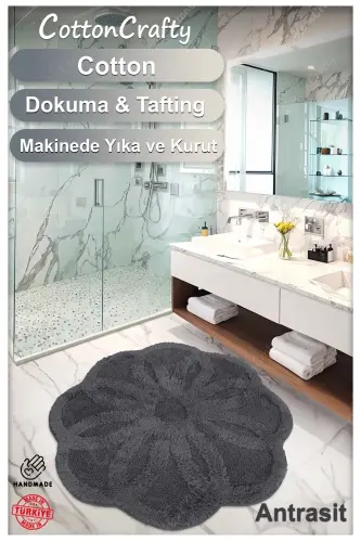 Cotton Tufting Absorbent Bath Mat, Bath Rug LOTUS 120 x 120 CM ANTHRACITE-Anthracite - 3