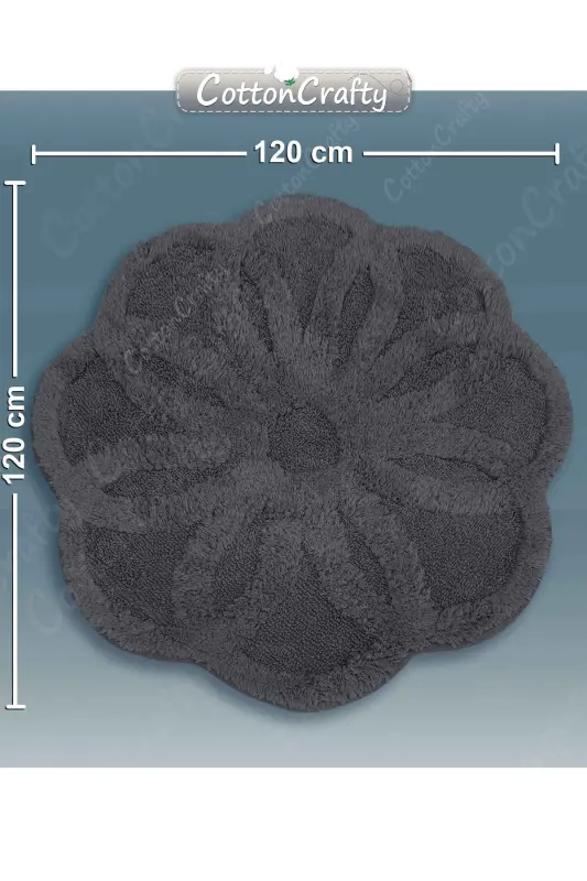 Cotton Tufting Absorbent Bath Mat, Bath Rug LOTUS 120 x 120 CM ANTHRACITE-Anthracite - 4