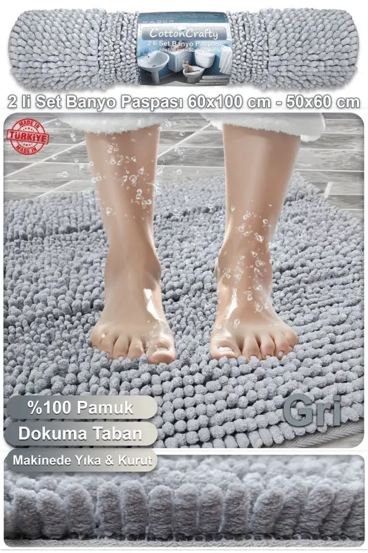 Cotton Tufting Bath Mat Set, Bath Rug Macaroni 2 Pieces Set 60x100 - 60x50 - 4