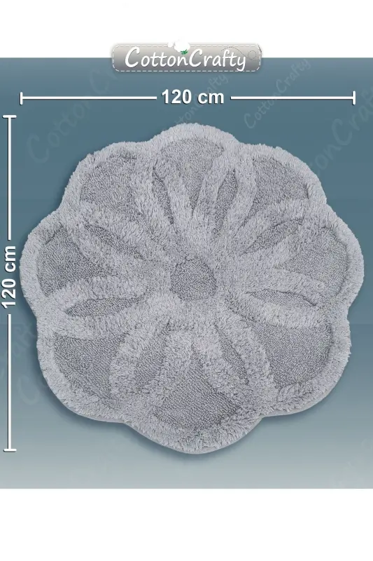 Cotton Tufting Water Absorbent Bath Mat, Bath Rug Lotus 120 X 120 Cm Grey-Grey - 4