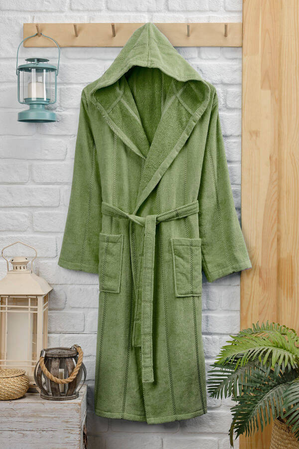 Cotton Velvet Hooded Unisex Bathrobe - 2