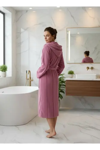 Cotton Velvet Hooded Unisex Burgundy Robe-burgundy - 3