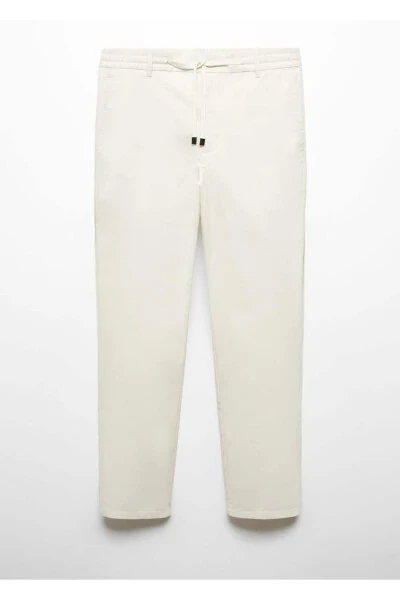 Cotton Waffle Knit Drawstring Waist Pants - 3