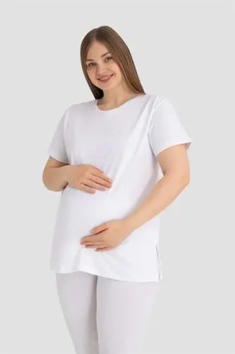 Cotton White Maternity T-Shirt - BÜYÜKBEDENIZ (1)
