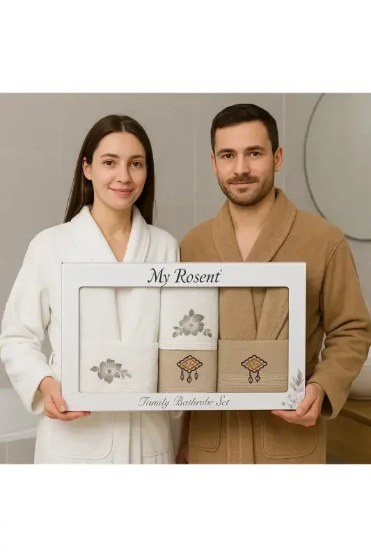 Cotton Women Men Family Bathrobe Set - Cream - Mink - Cappuccino - FIESTA