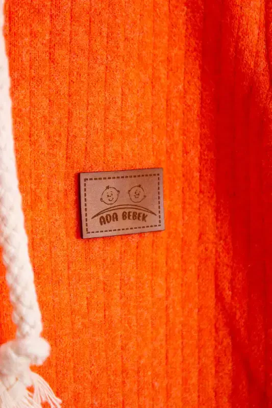 Cotton Wooden Buttoned Hooded Ribbed Style Hat Baby Romper-ORANGE - 2