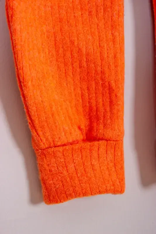 Cotton Wooden Buttoned Hooded Ribbed Style Hat Baby Romper-ORANGE - 4