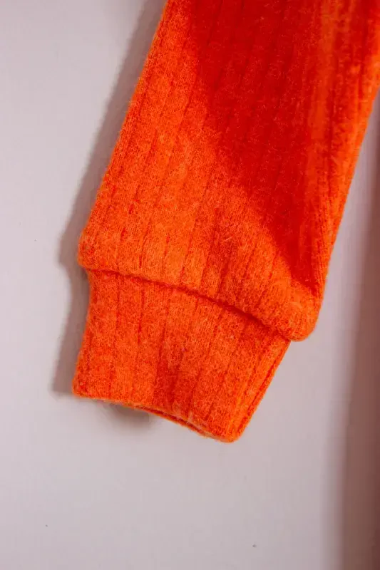 Cotton Wooden Buttoned Hooded Ribbed Style Hat Baby Romper-ORANGE - 5