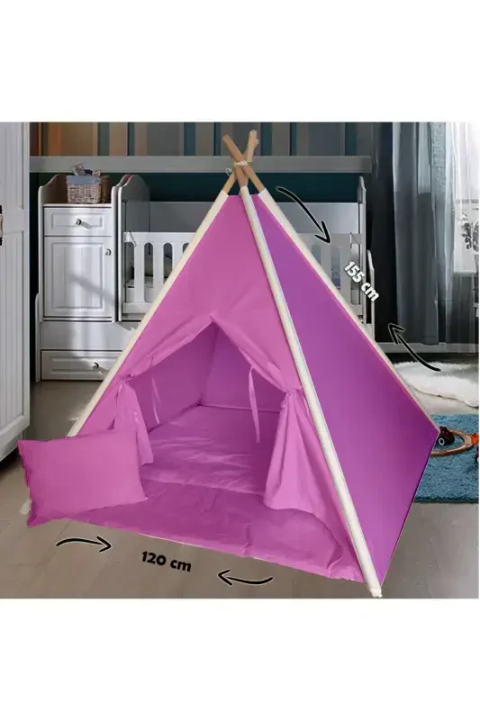 Cotton Wooden Children's Play Tent House Teepee Anti-Fall-Pink - BEBEĞIMISTER