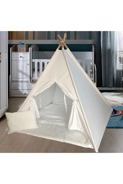 Cotton Wooden Kids Play House Teepee Tent - BEBEĞIMISTER