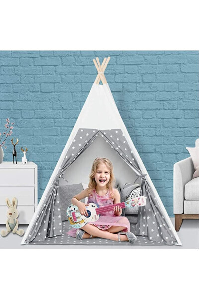 Cotton Wooden Kids Play Tent House Teepee - MINIKS (1)