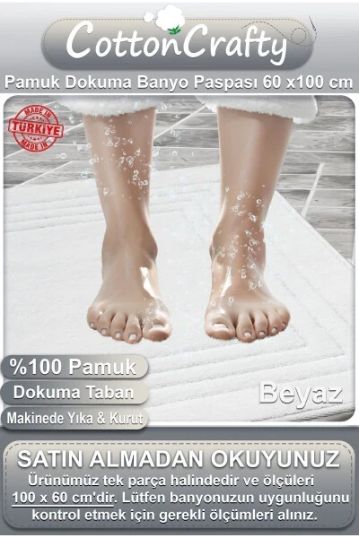 Cotton Woven Absorbent Bath Mat, Bath Rug Vera 60x100 Cm Machine Wash & Dry - COTTON CRAFTY (1)