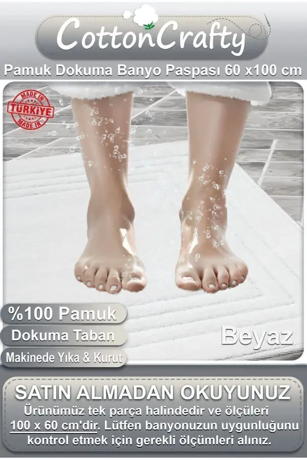 Cotton Woven Absorbent Bath Mat, Bath Rug Vera 60x100 Cm Machine Wash & Dry - 2