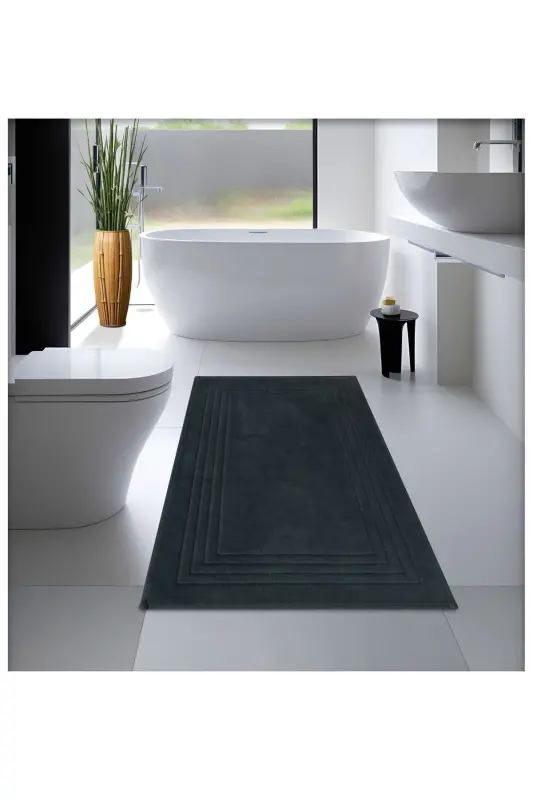 Cotton Woven Bath Mat, Bath Rug Vera 60x100 Cm ANTHRACITE - anthracite - COTTON CRAFTY