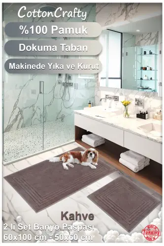 Cotton Woven Bathroom Bath Mat Set, Bath Rug Vera 2 Pcs Set 60x100 - 60x50 COFFEE - coffee - 4