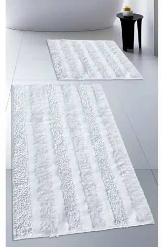 Cotton Woven & Tufting Bath Mat Set, Bathroom Rug Harmony 2 Pcs Set 60x100 - 60x50-white - 10
