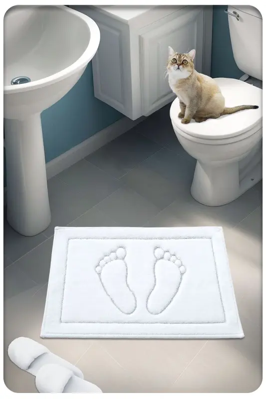 Cotton Woven Water Absorbent Bath Mat Foot 60x40 Cm-white - 1