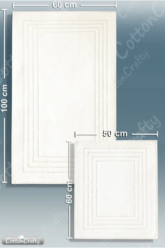 Cotton Woven Water Absorbent Bath Mat Set, Bath Rug Vera 2 Pcs Set 60x100 - 60x50 CREAM - Cream - 4