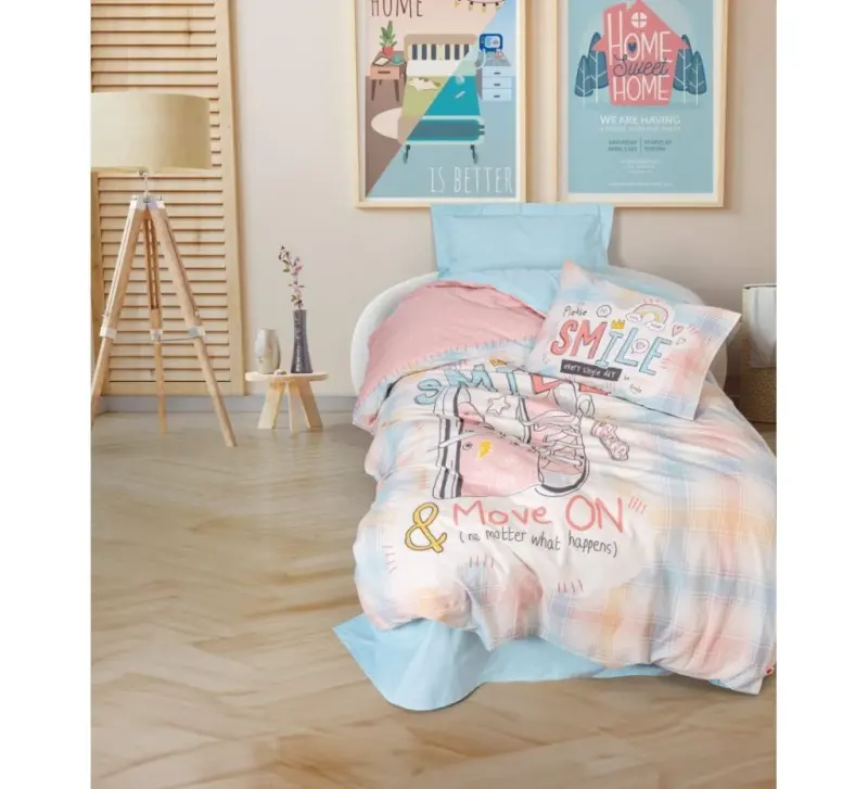 Cotton Youth Ranforce Bedding Set Single Size Smile Mint - 1