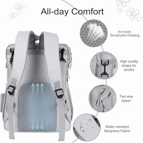 COTTONBEBE Diaper Bag with Changing Pad, Large Baby Bags Backpack with Stroller Straps & Insulated Pockets, Multifunction Waterproof Travel Diapers Back pack for Women & Man, Grey - 3