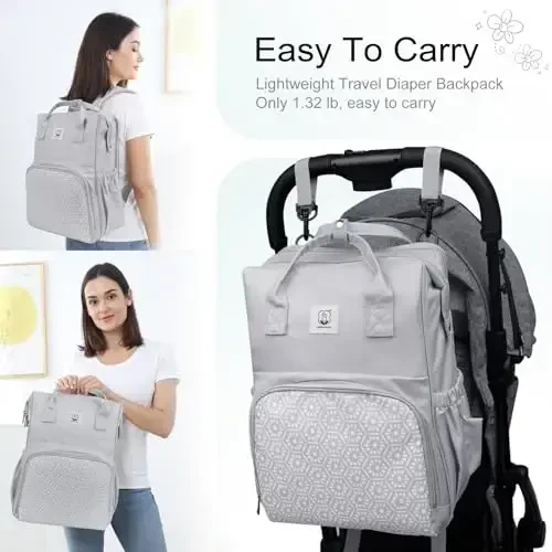 COTTONBEBE Diaper Bag with Changing Pad, Large Baby Bags Backpack with Stroller Straps & Insulated Pockets, Multifunction Waterproof Travel Diapers Back pack for Women & Man, Grey - 5