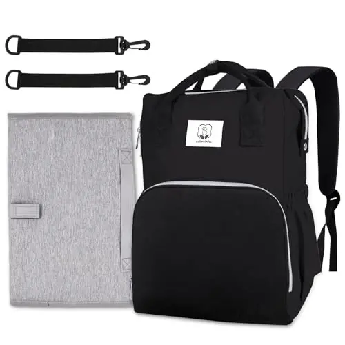 COTTONBEBE Diaper Bag with Changing Pad, Large Baby Bags Backpack with Stroller Straps & Insulated Pockets, Multifunction Waterproof Travel Diapers Back pack for Women & Man, Black - 11